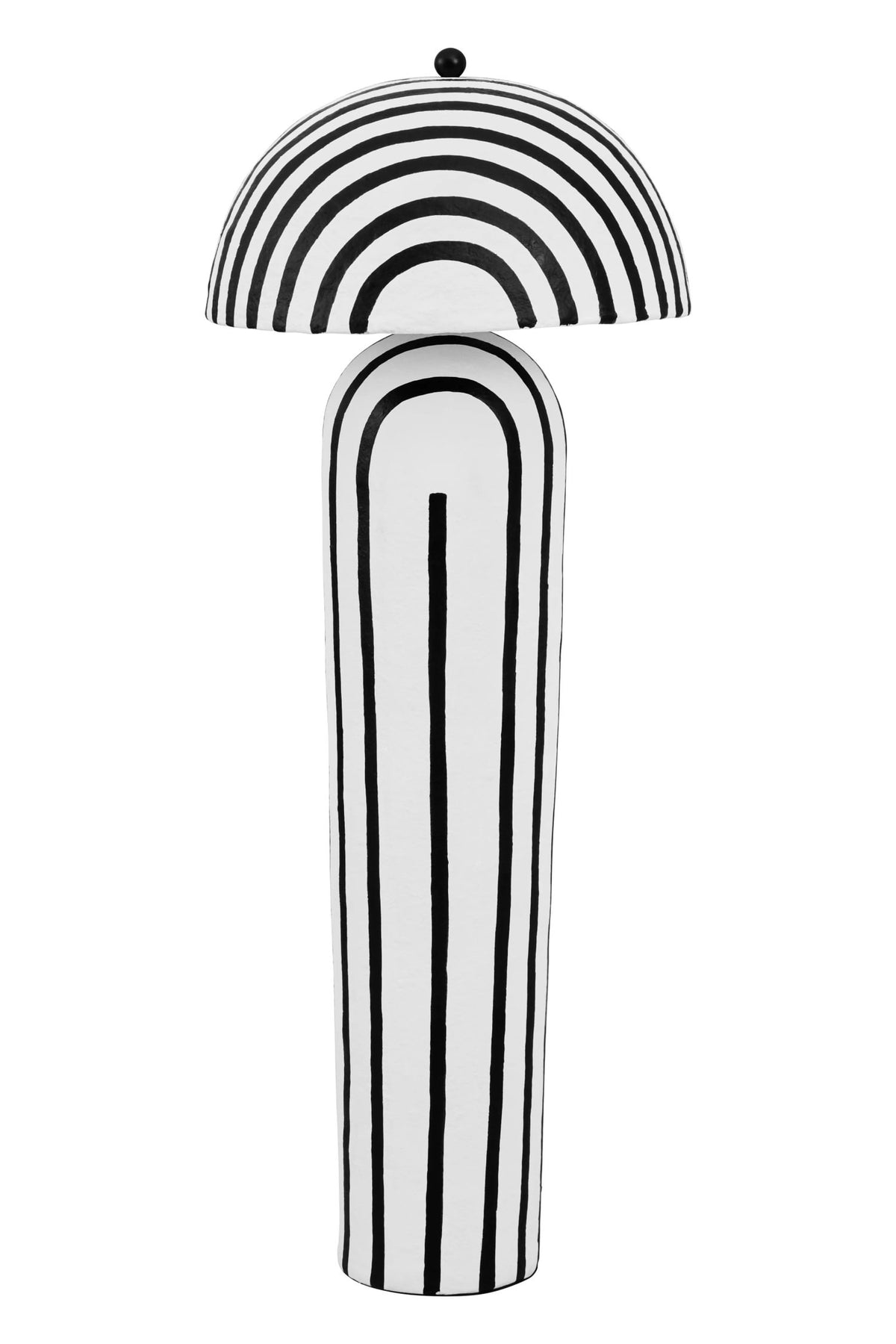 Turin Black and White Stripe Papier Mache Floor Lamp with Dome Shade