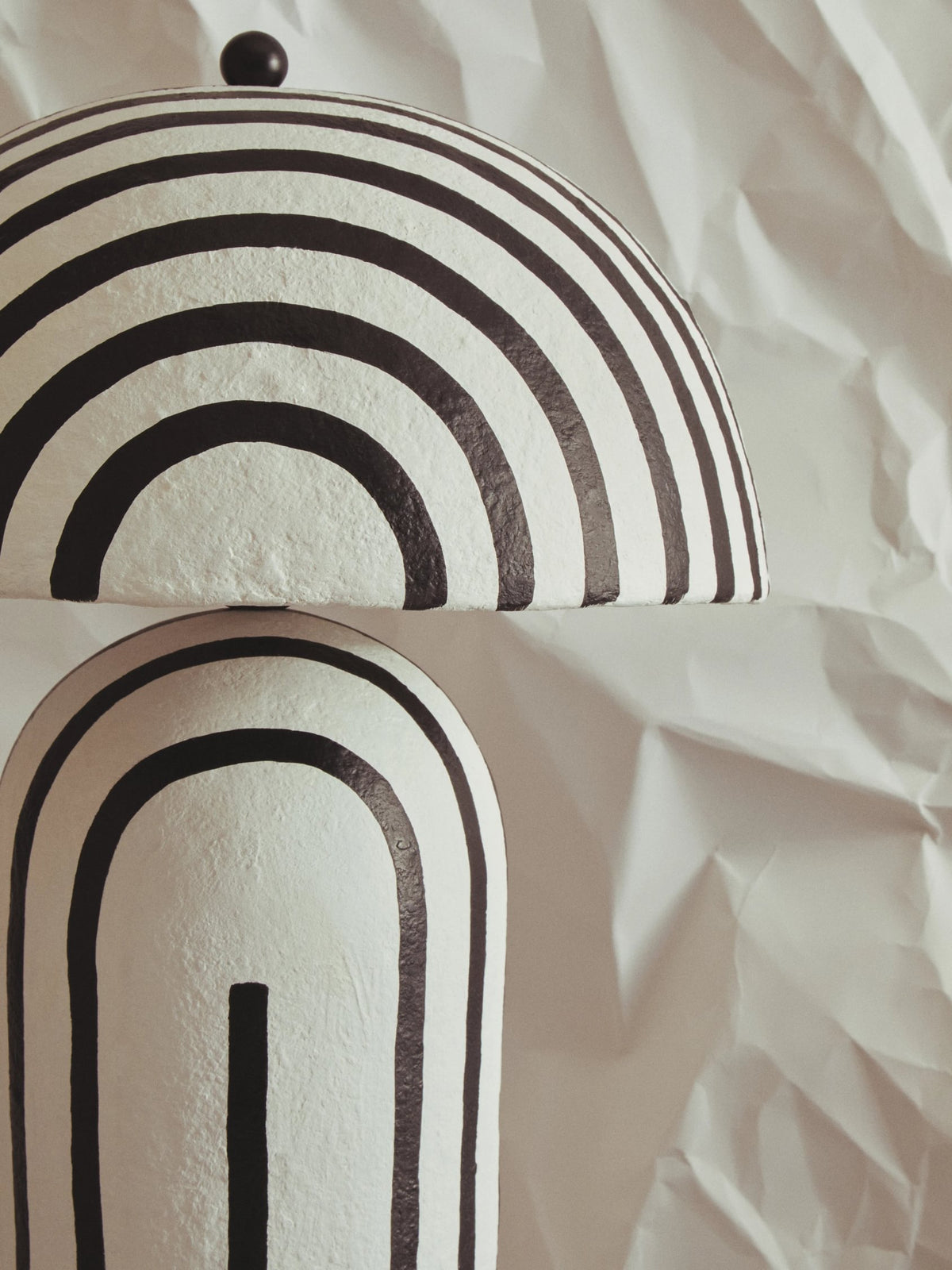 Turin Black and White Stripe Papier Mache Floor Lamp with Dome Shade