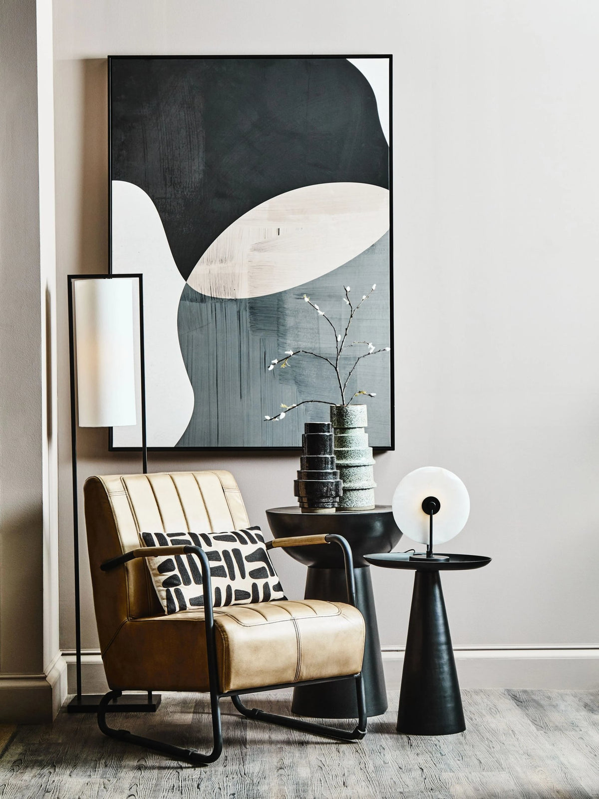 Balmoral Black Finish Floor Lamp with White Shade