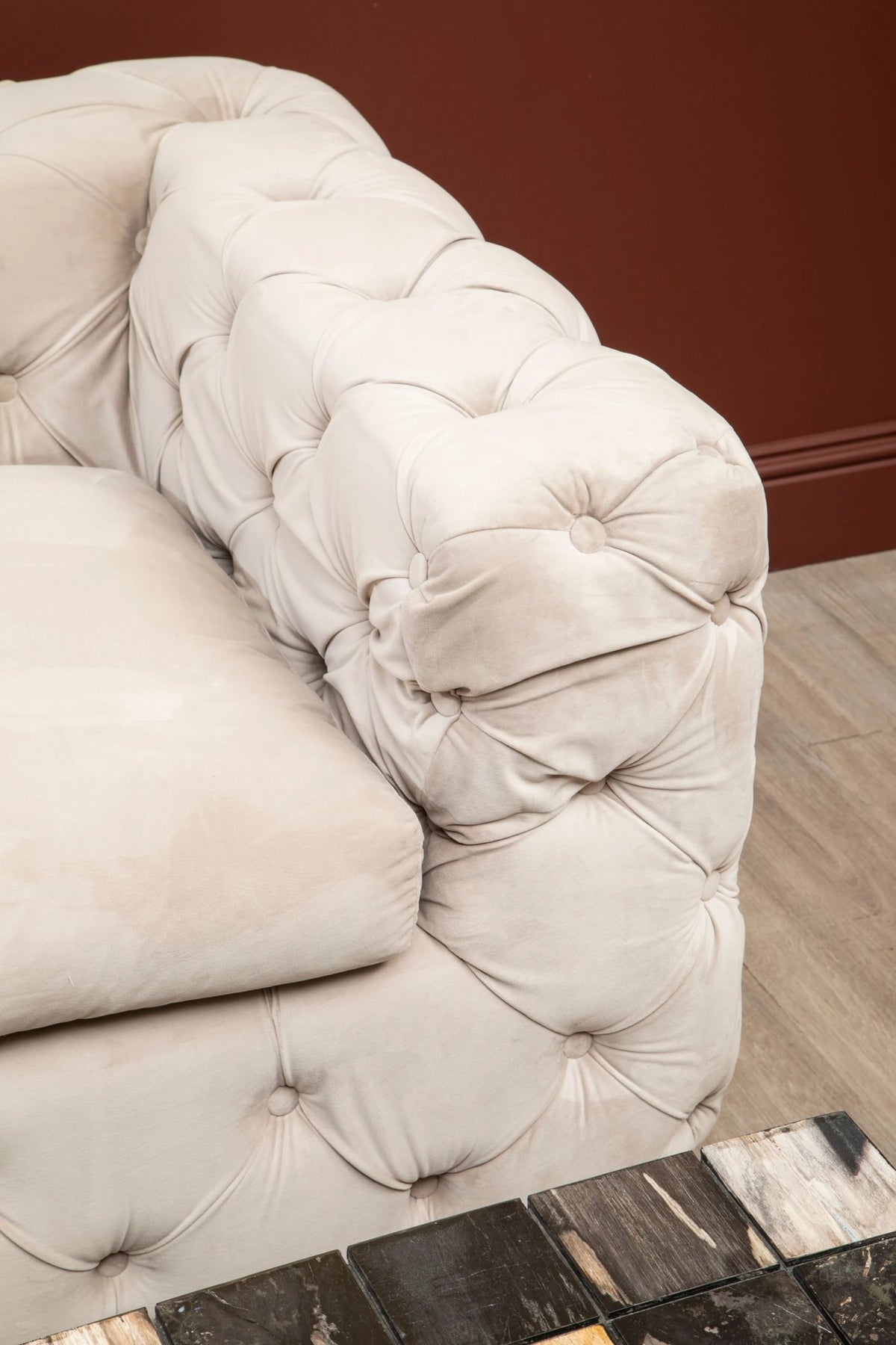 Eton 3 Seat Beige Velvet Sofa