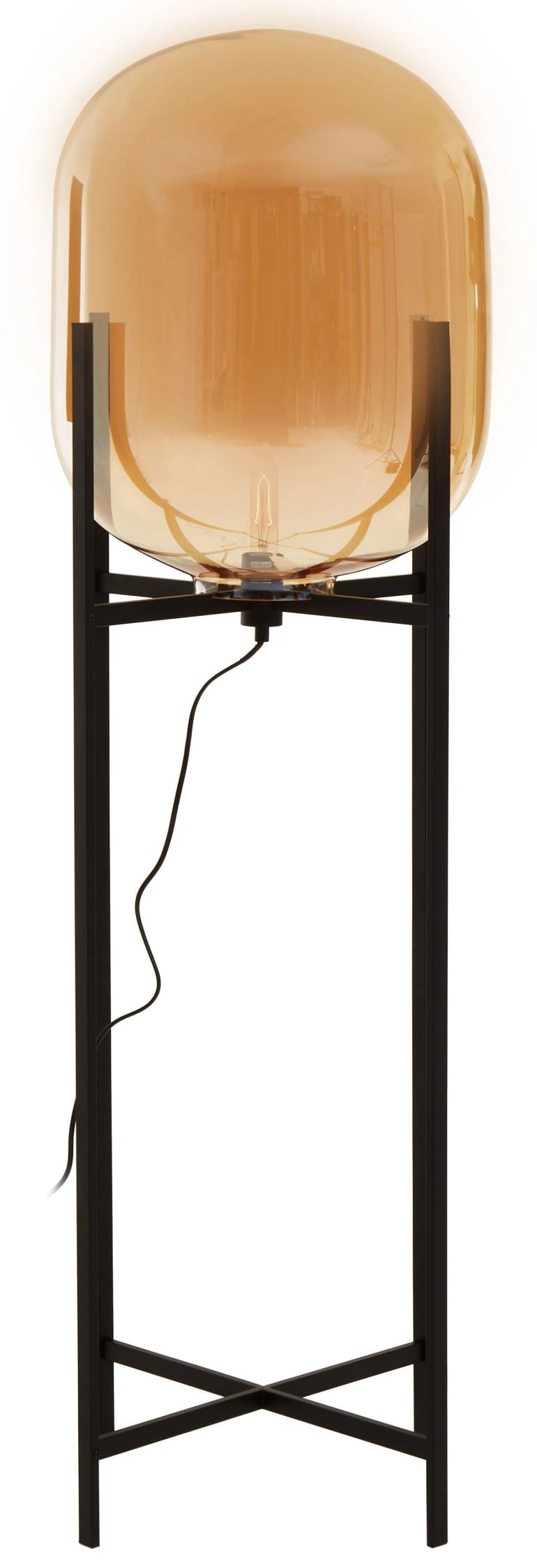 Worthing Champagne Glass Large Floor Lamp with Black Metal Base