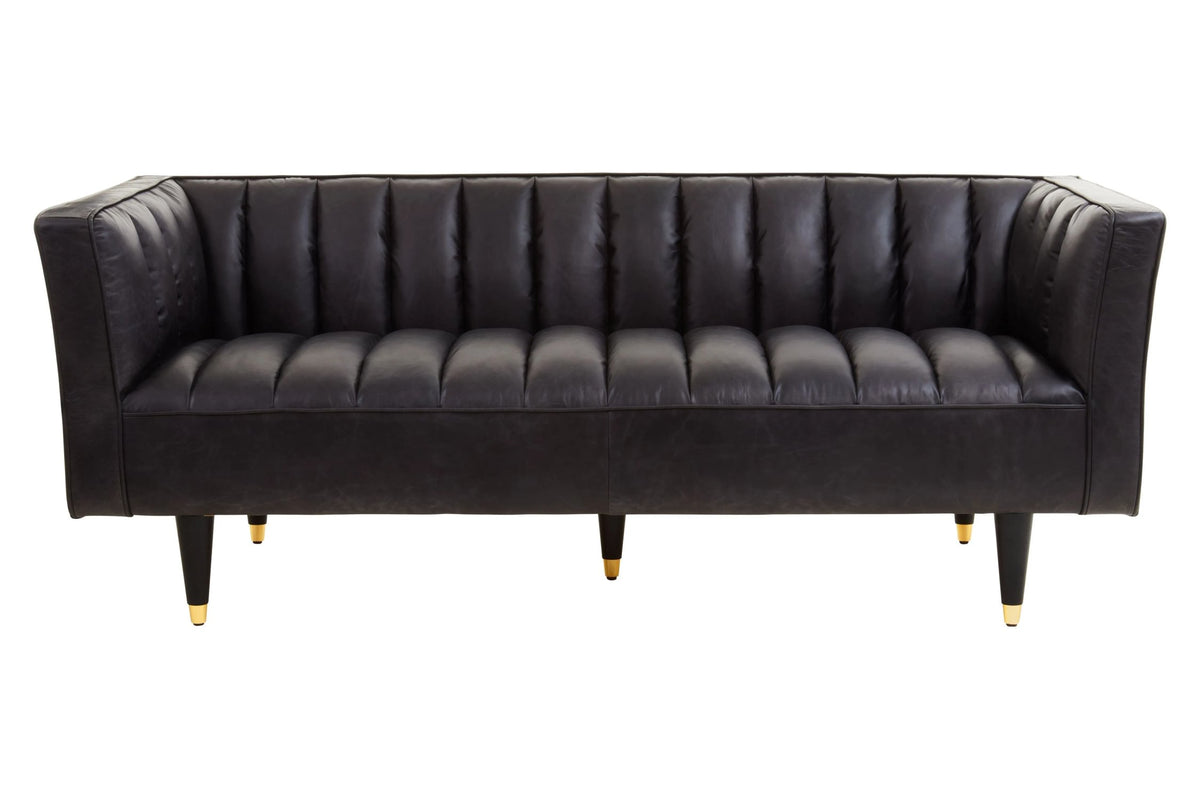 Bath Black Leather Three Seat Sofa with Flared Arms