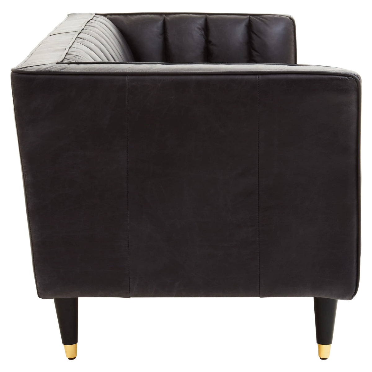 Bath Black Leather Three Seat Sofa with Flared Arms
