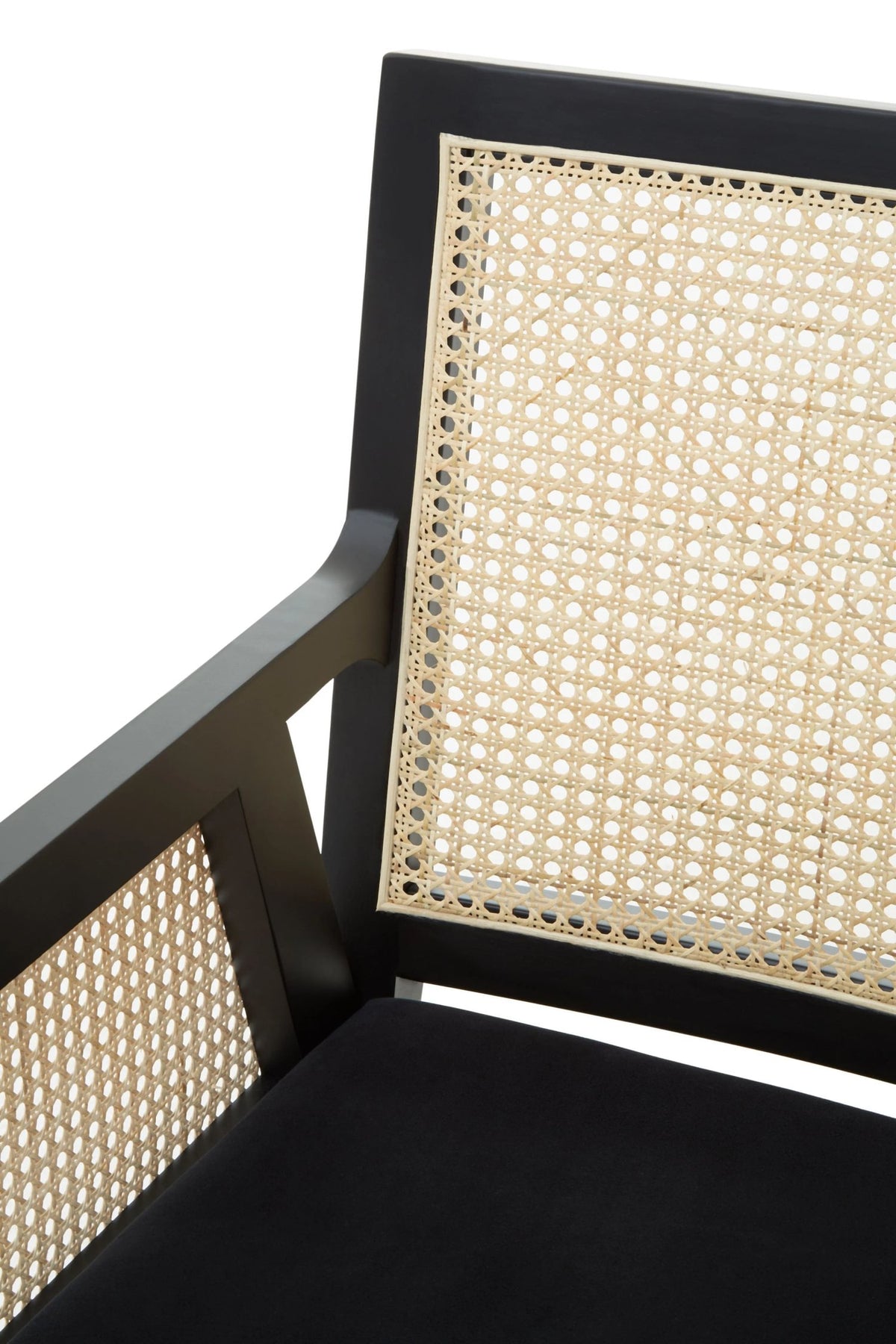 Hudson Black Velvet and Natural Rattan Chair