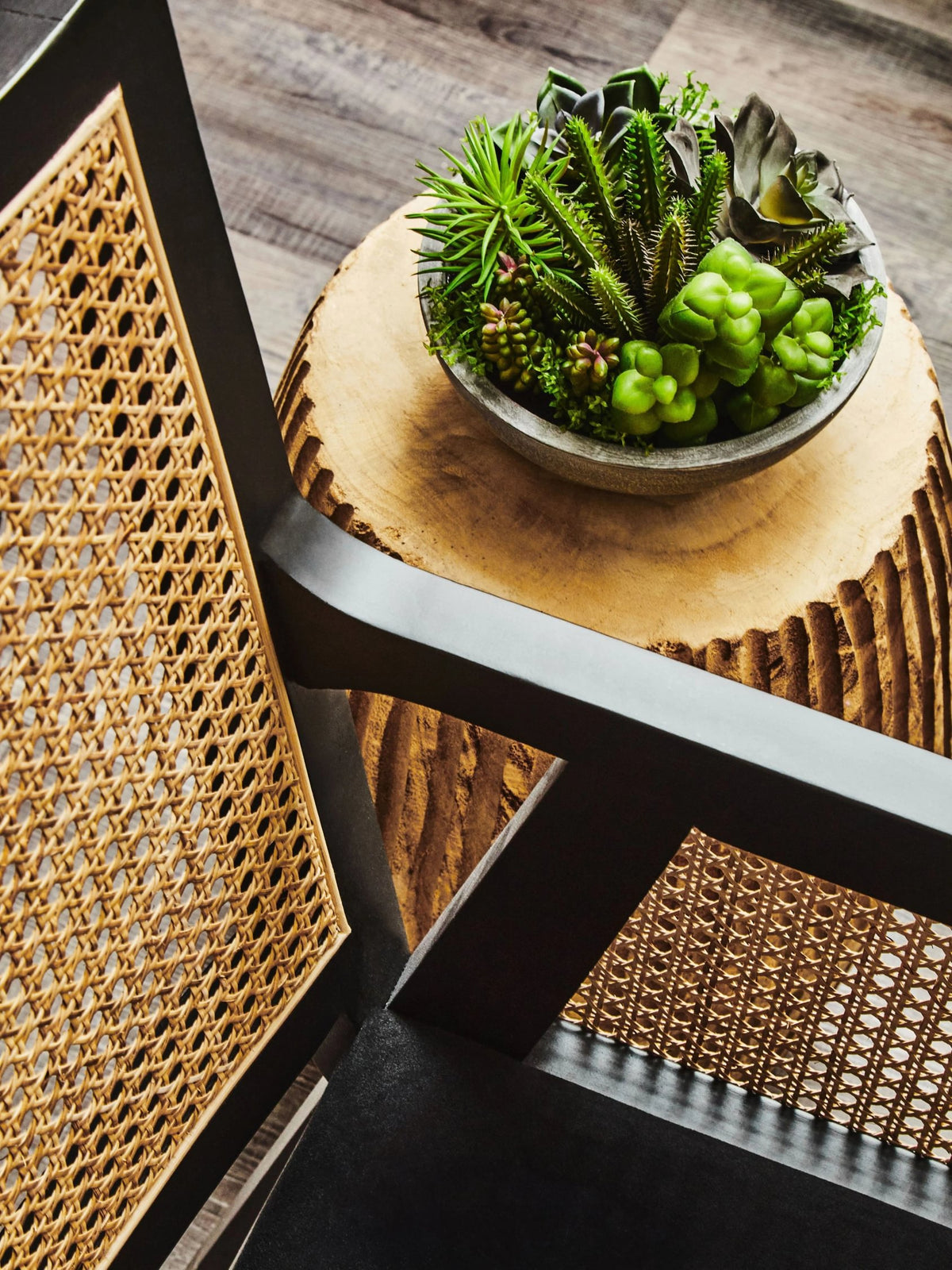 Hudson Black Velvet and Natural Rattan Chair