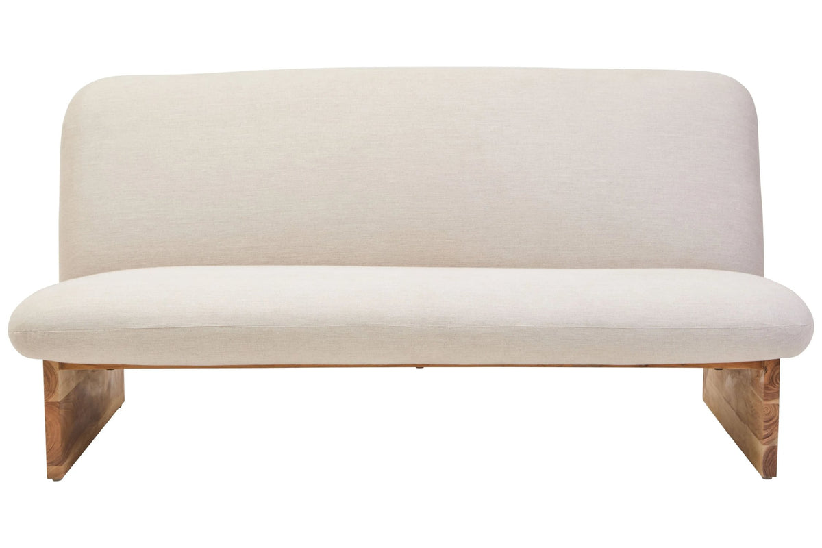 Notting Cream Linen Textured 2 Seater Armless Sofa with Wood Base