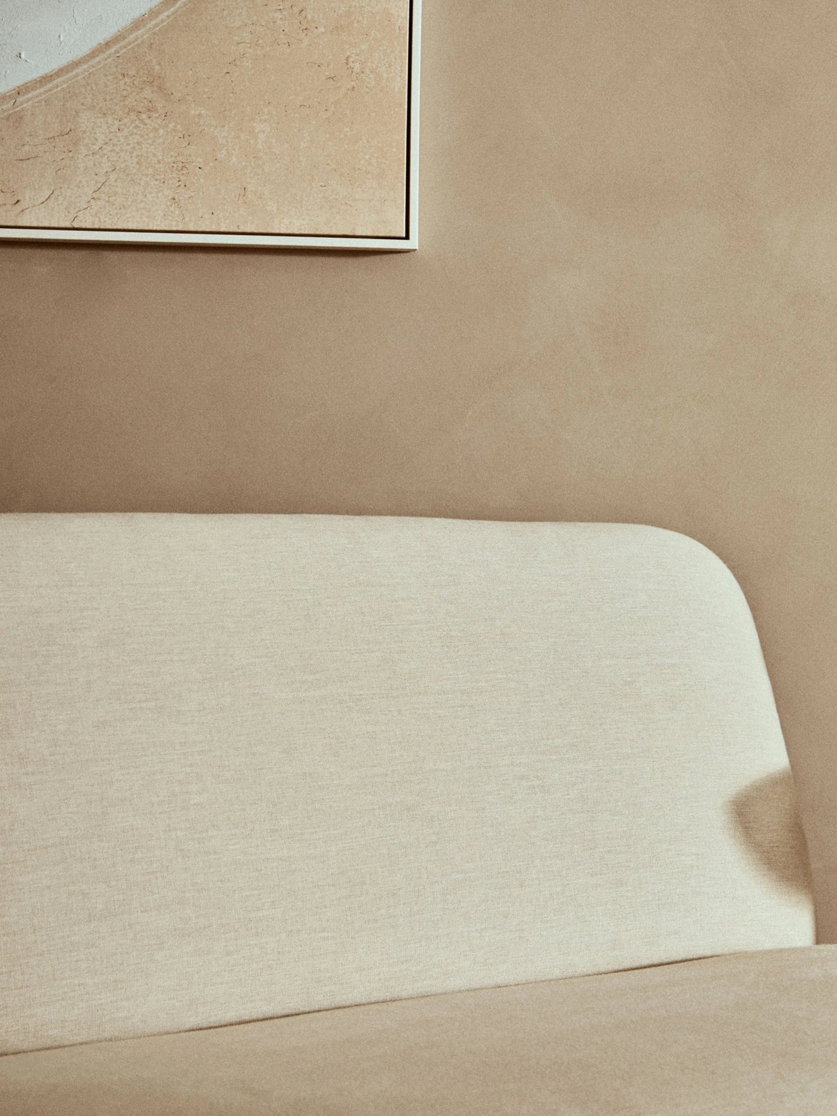 Notting Cream Linen Textured 2 Seater Armless Sofa with Wood Base