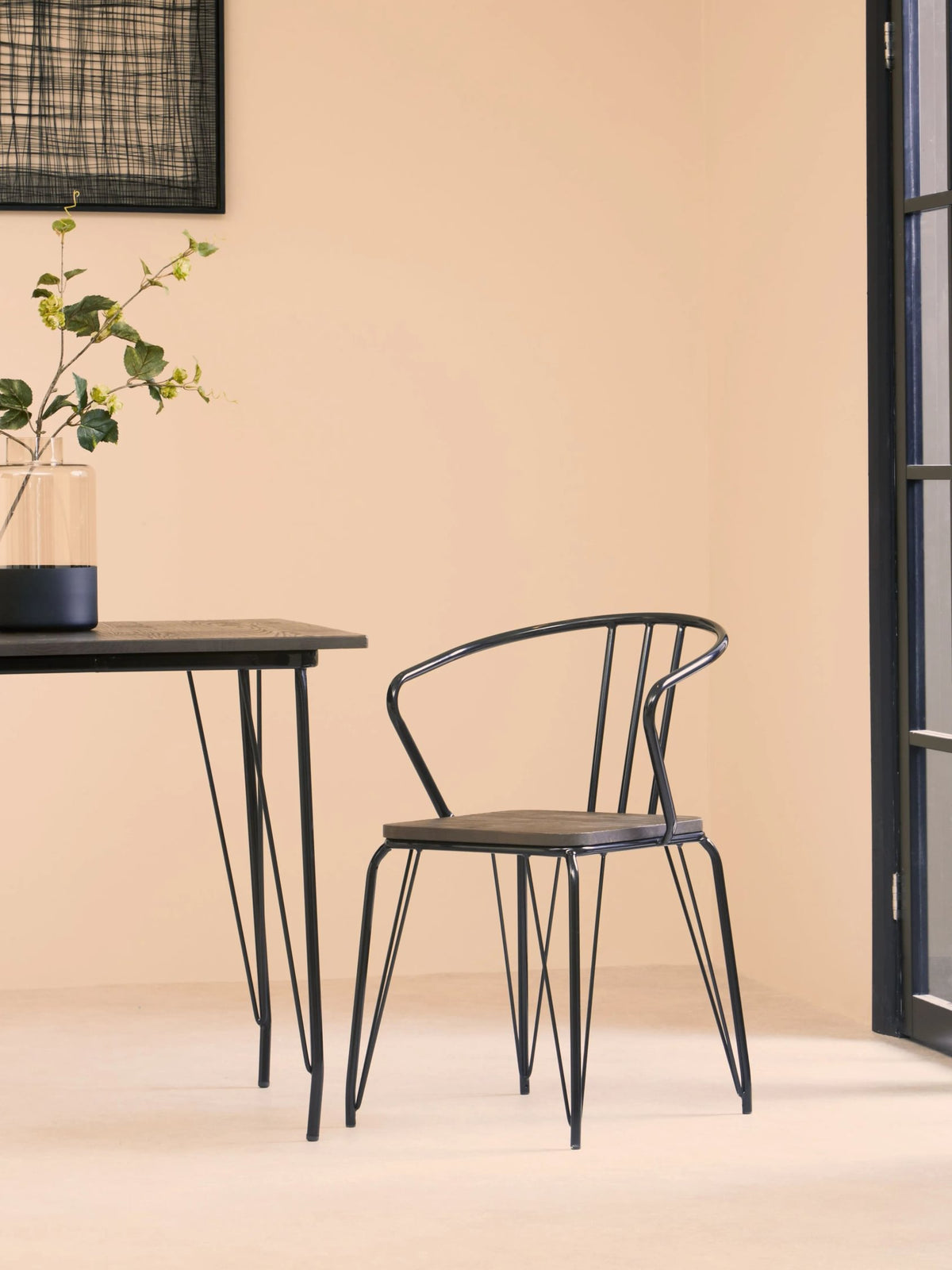 Madison Black Metal and Elm Wood Armchair
