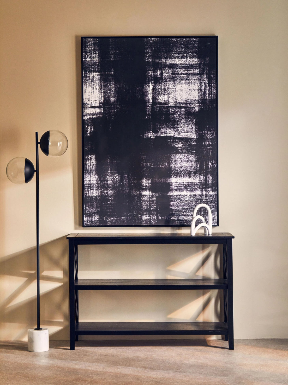Siena Two Light Black Floor Lamp with Marble Base