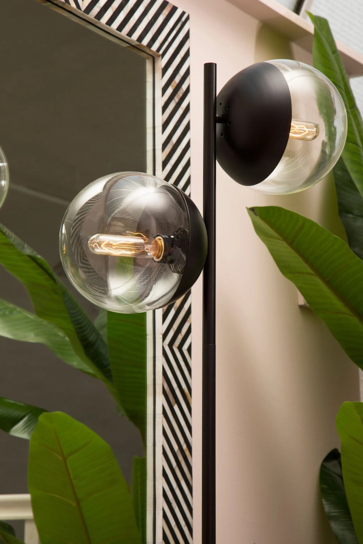 Siena Two Light Black Floor Lamp with Marble Base