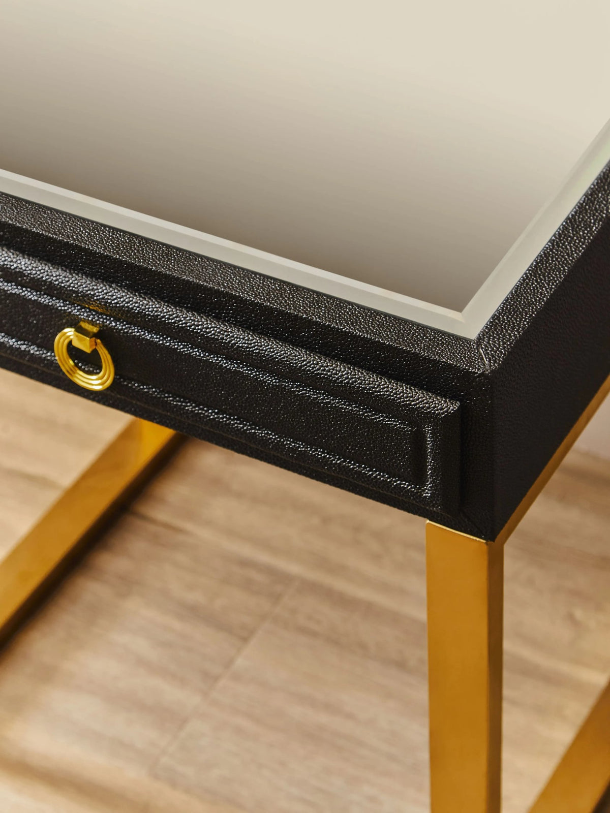 Laguna 1 Drawer Black Shagreen Effect Side Table