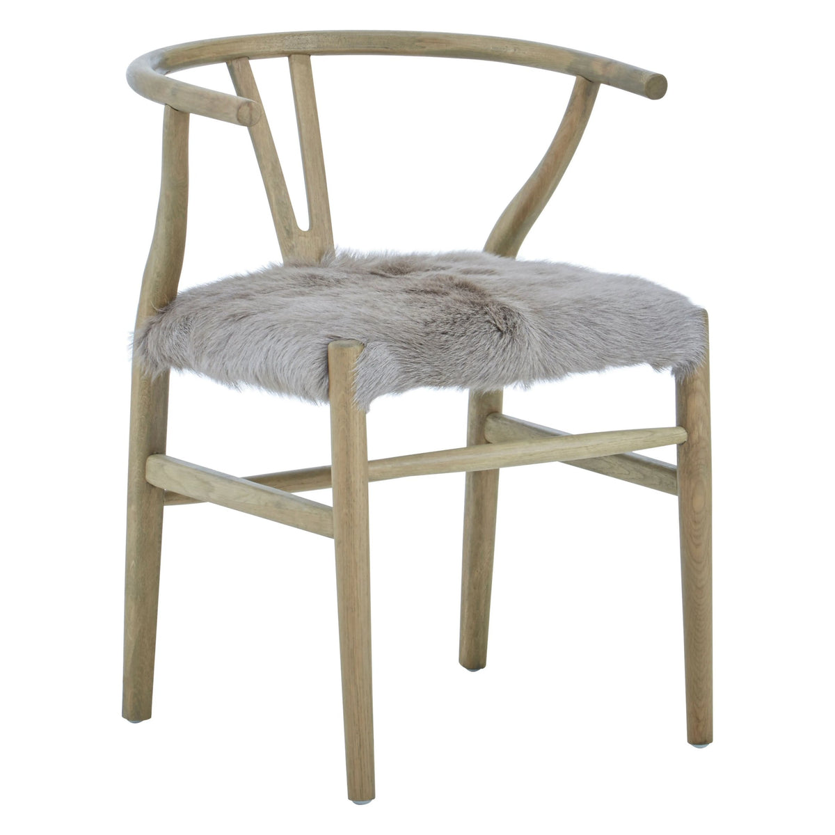 Selsey Natural Oak Wood and Grey Fur Dining Chair
