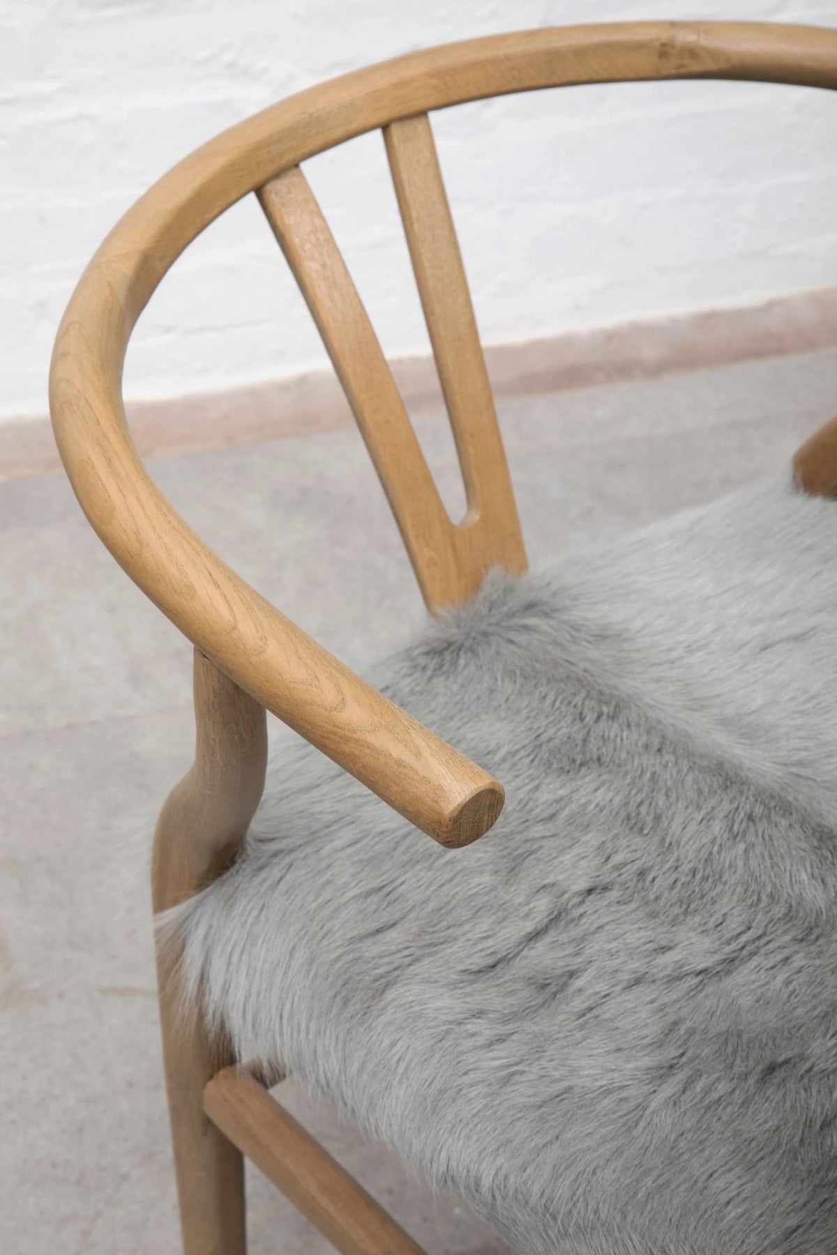 Selsey Natural Oak Wood and Grey Fur Dining Chair