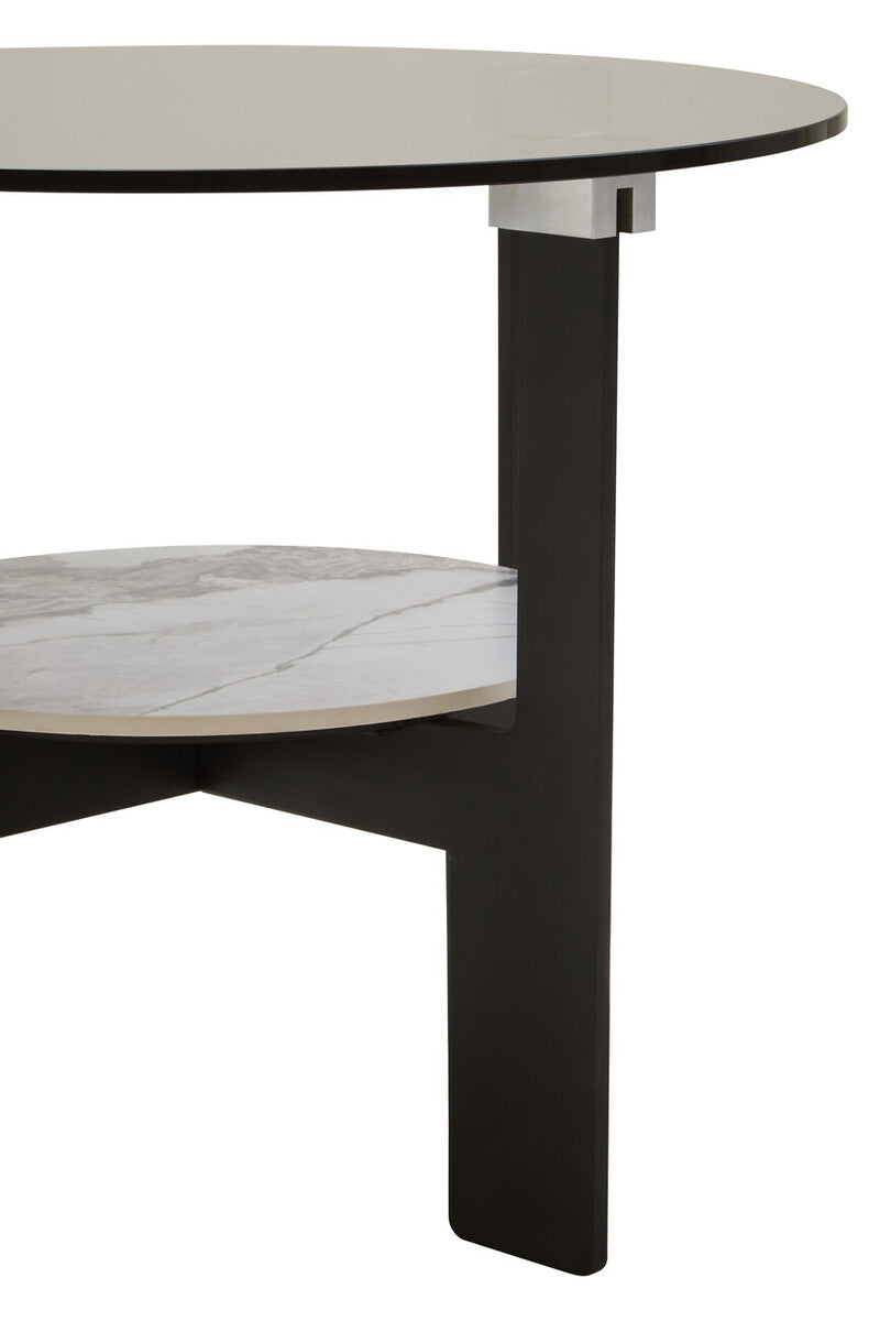 Aurora Grey Glass and Ceramic 2 Tier Small Coffee Table