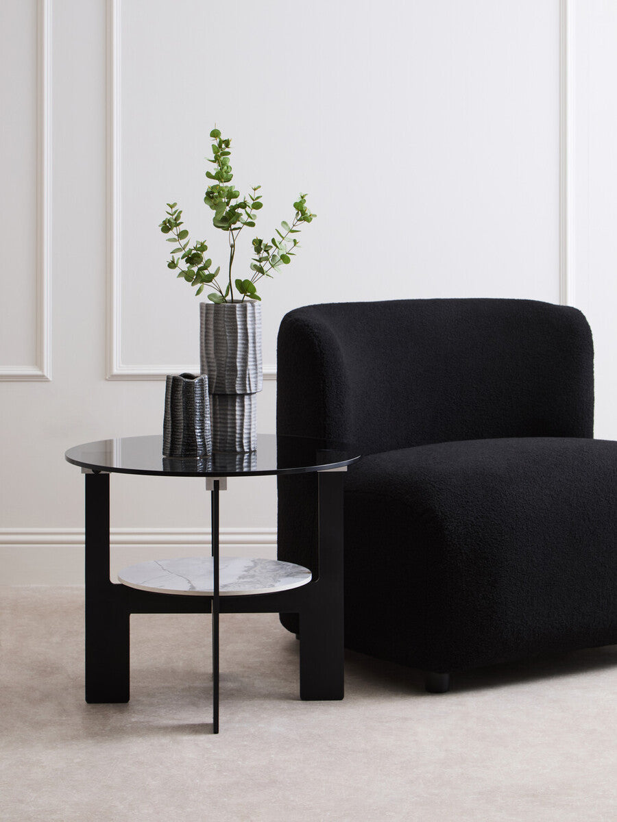 Aurora Grey Glass and Ceramic 2 Tier Small Coffee Table