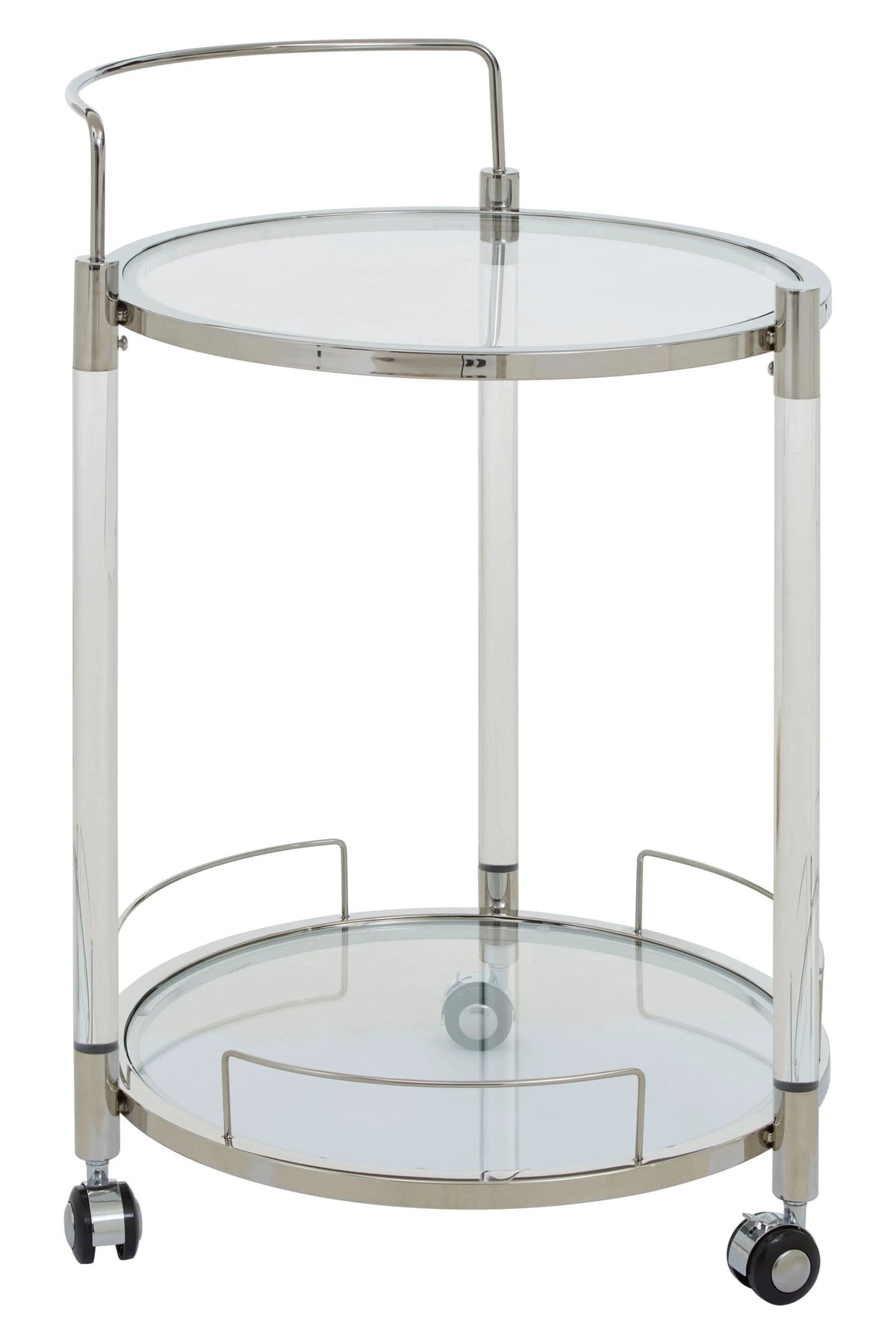 Amalfi Silver Metal and Acrylic Frame 2 Tier Round Drinks Trolley