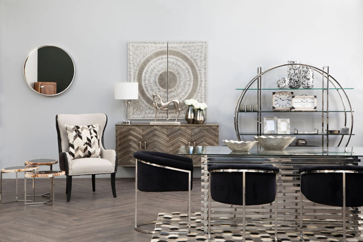 Valencia Rectangular Glass Top Dining Table with Slatted Silver Base