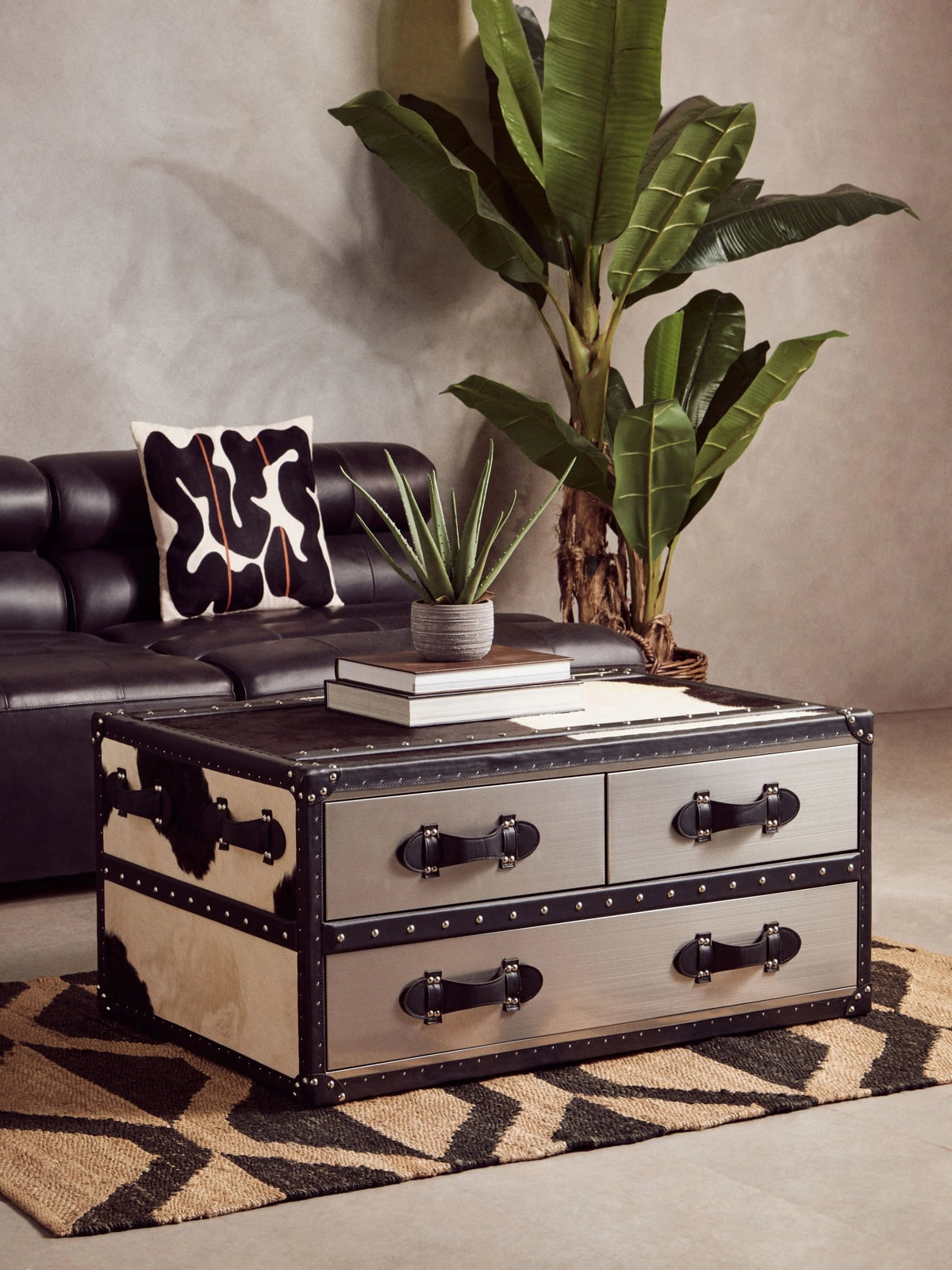 Vienna Black and White Hair On Leather Coffee Table