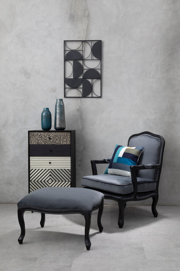 Windsor Grey Velvet Chair And Footstool