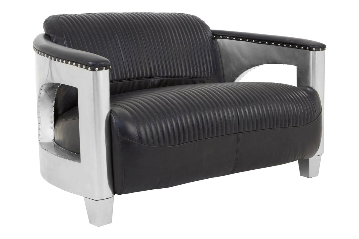 Verona 2 Seat Black Leather Sofa