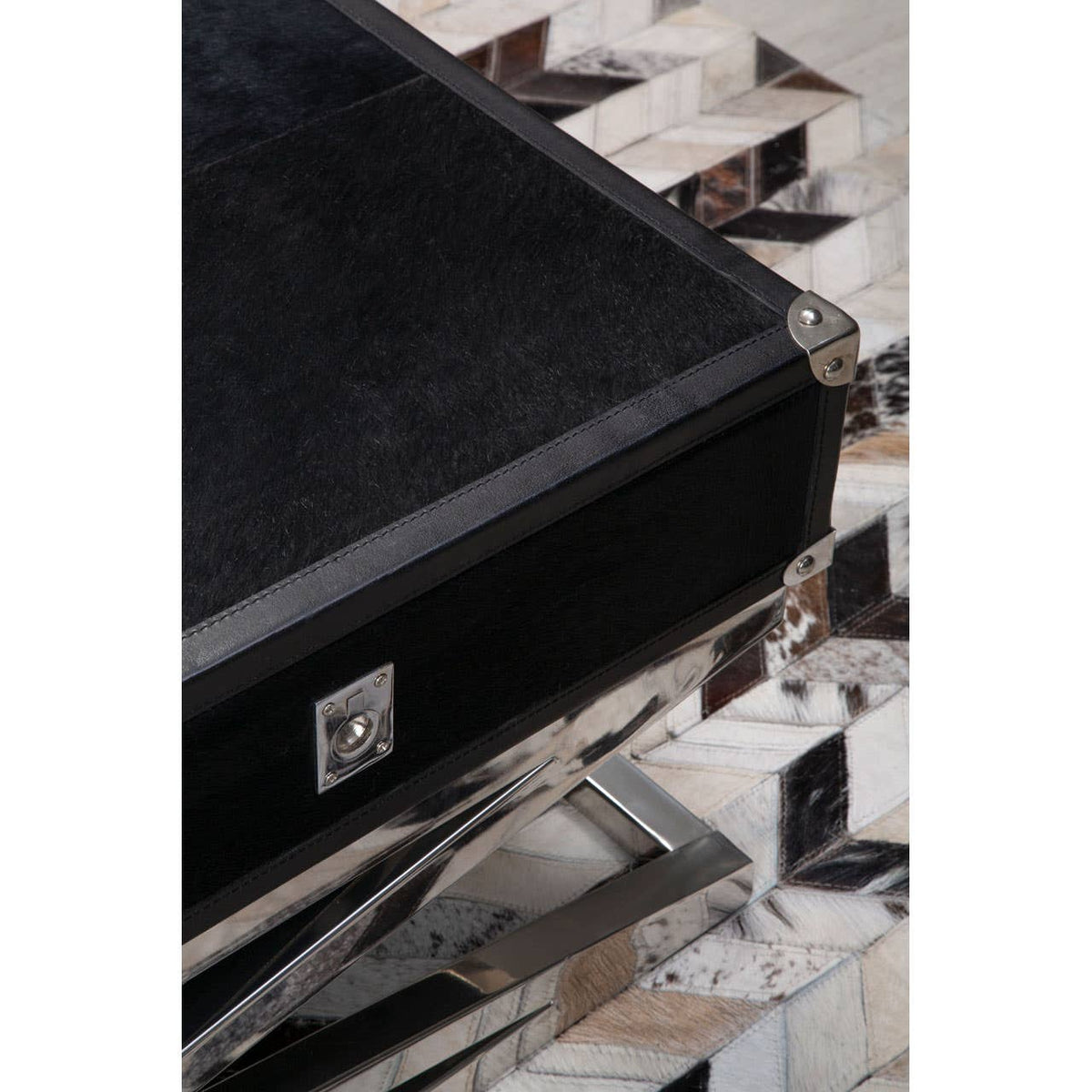 Vienna Black Hair On Leather Coffee Table with Metal Frame