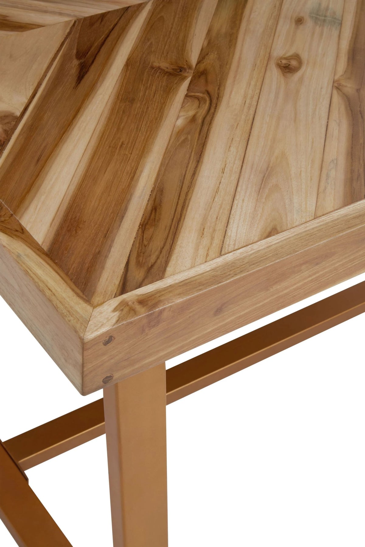 Seville Natural Teak Wood Rectangular Dining Table with Gold Frame