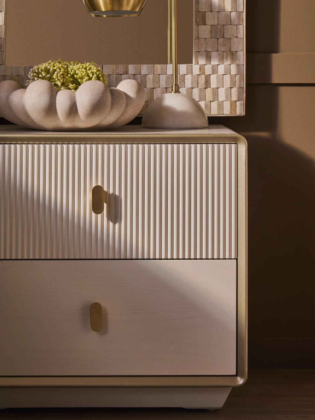 Rye Wood Veneer Two Drawer Bedside Table
