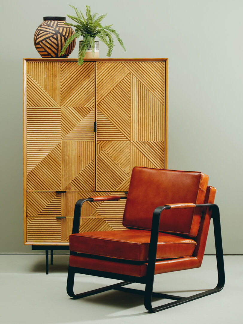 Verona Tan Leather Armchair With Black Iron Frame