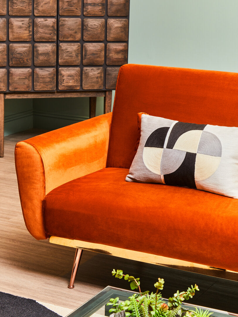 York Burnt Orange Velvet Sofa Bed