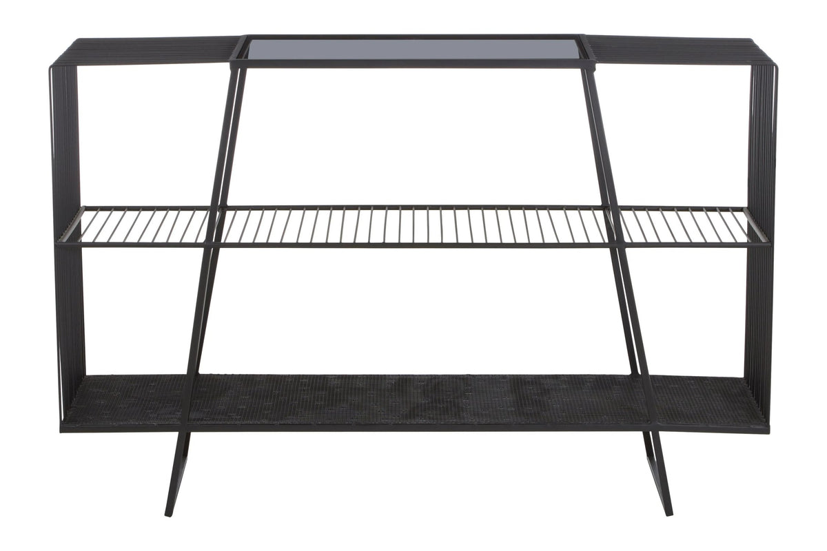 Bath Grey Glass and Black Finish Wireframe Console Table
