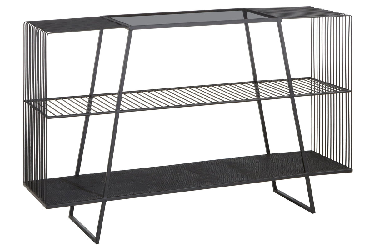 Bath Grey Glass and Black Finish Wireframe Console Table