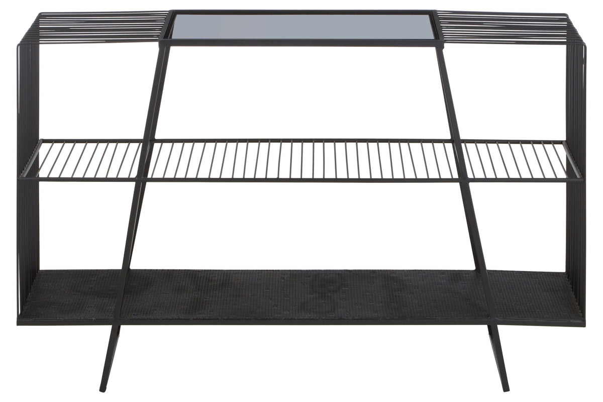 Bath Grey Glass and Black Finish Wireframe Console Table