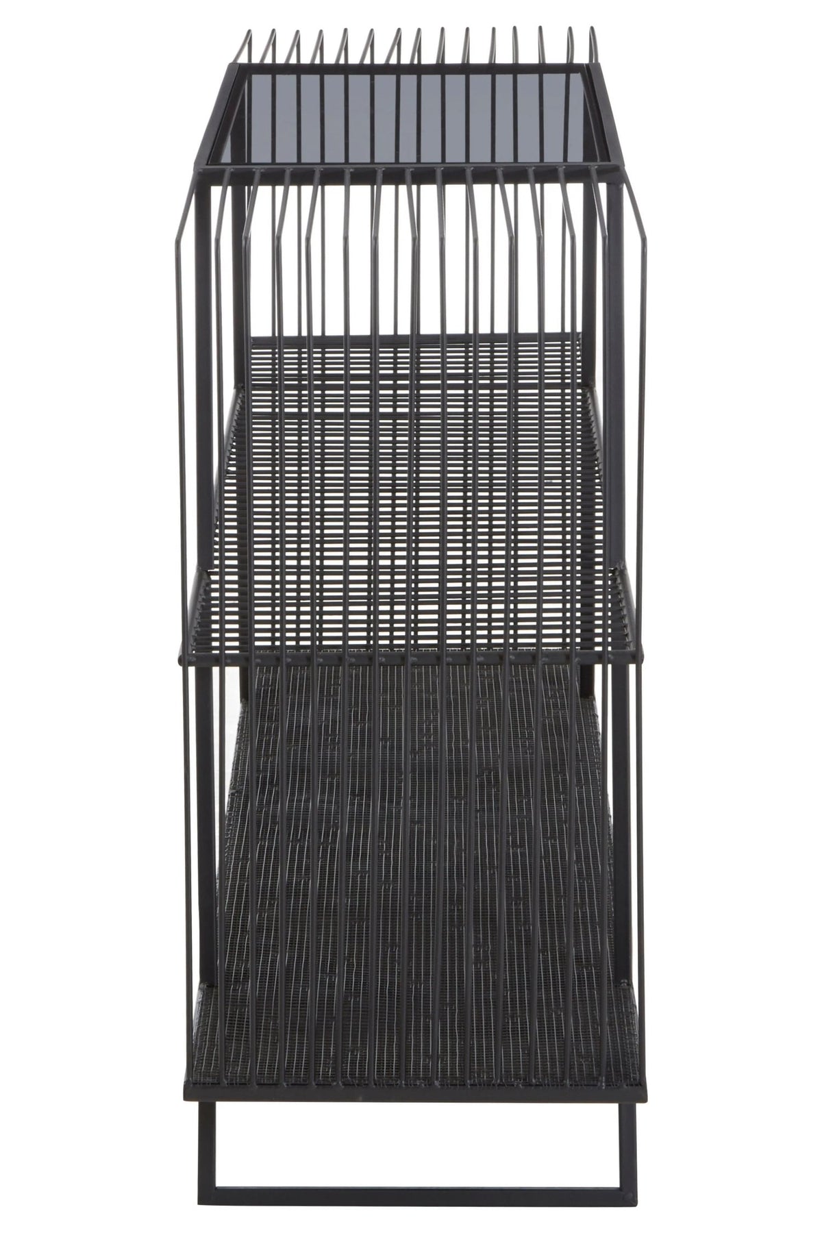 Bath Grey Glass and Black Finish Wireframe Console Table
