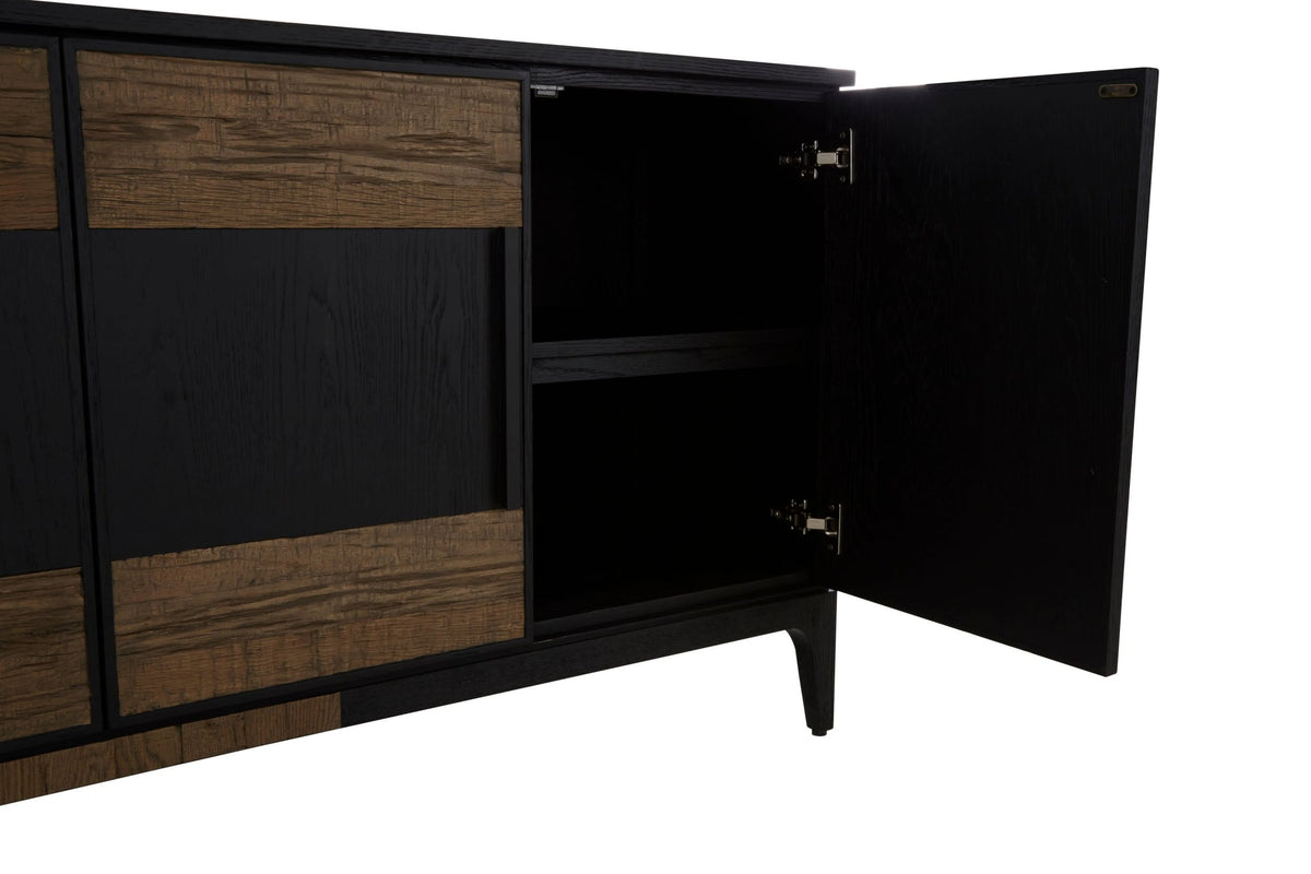 Kensington Black and Natural Oak Wood 4 Door Sideboard