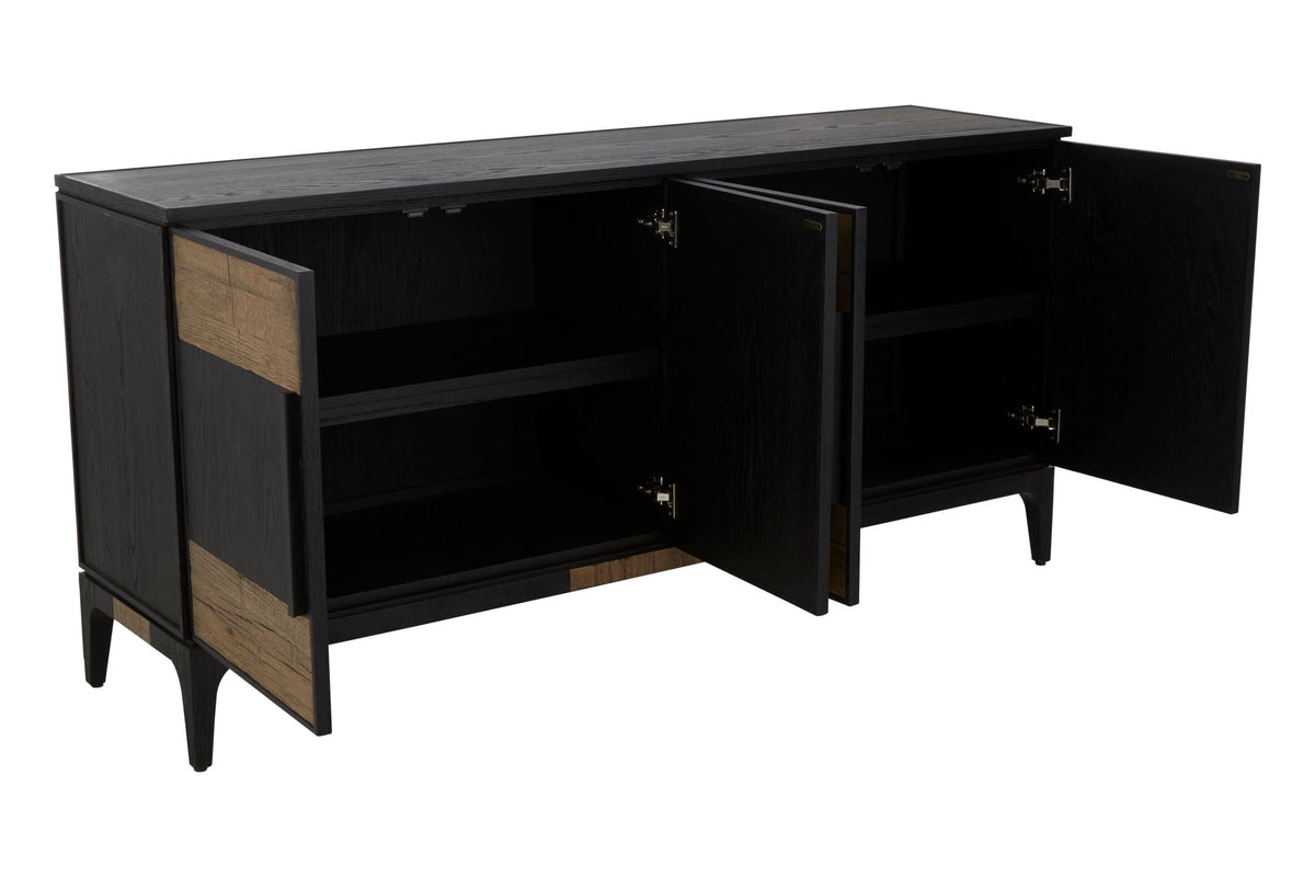 Kensington Black and Natural Oak Wood 4 Door Sideboard