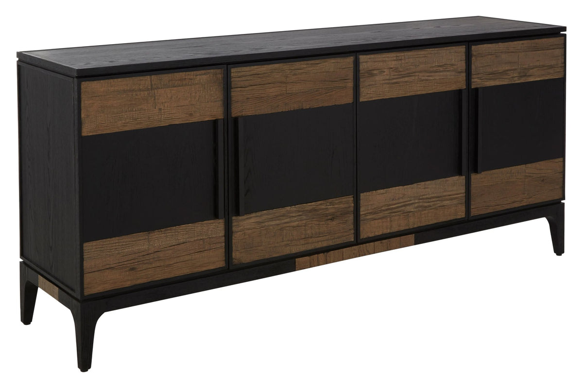 Kensington Black and Natural Oak Wood 4 Door Sideboard