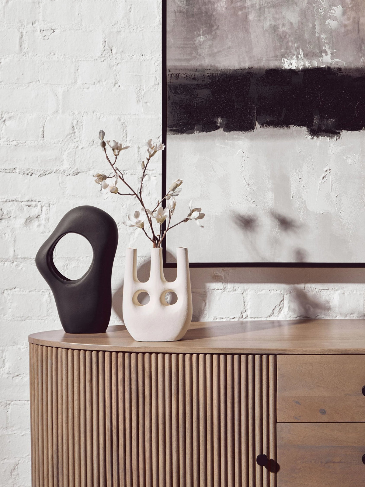 Stirling Two Door Three Drawer Grey Mango Wood Sideboard