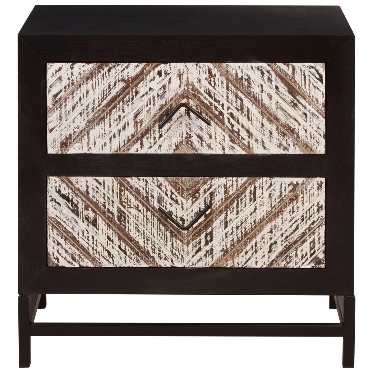 Canterbury Rustic Chevron and Black 2 Drawer Bedside Table