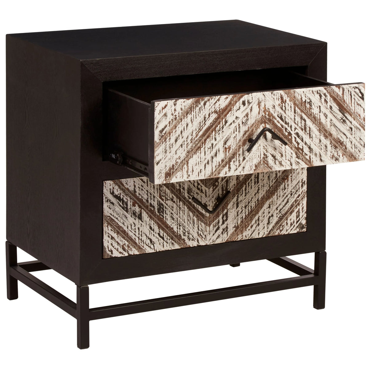 Canterbury Rustic Chevron and Black 2 Drawer Bedside Table