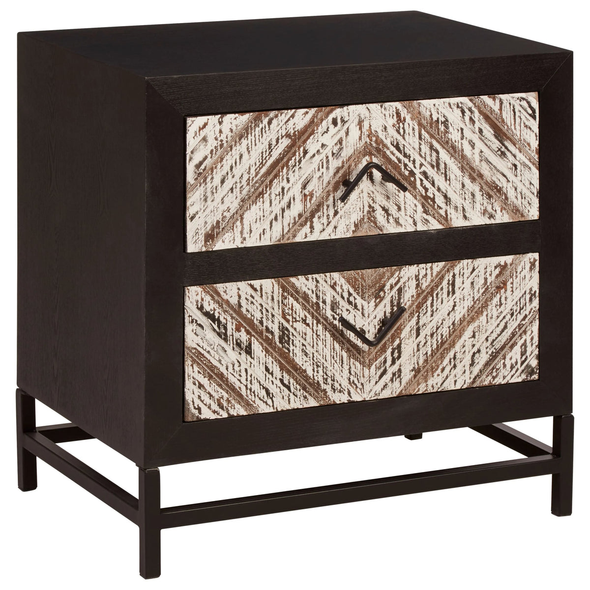 Canterbury Rustic Chevron and Black 2 Drawer Bedside Table