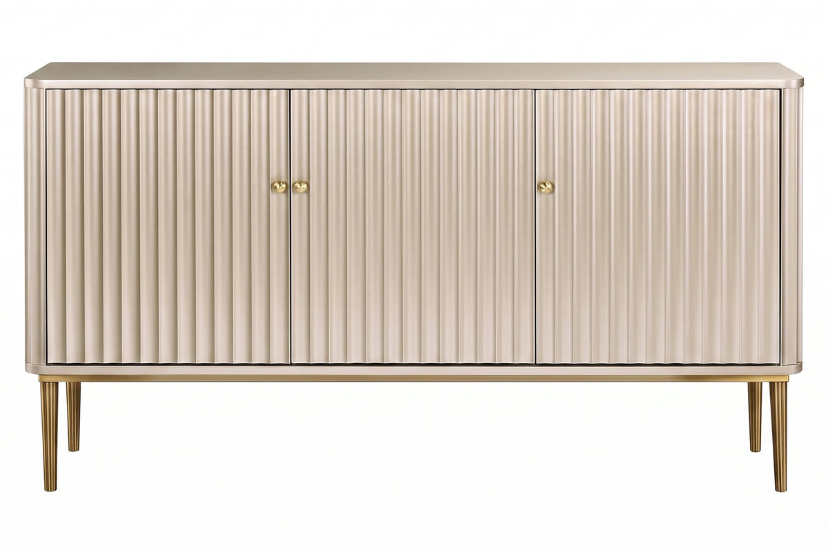 Portree Champagne Gold Finish Three Door Flute Detail Sideboard