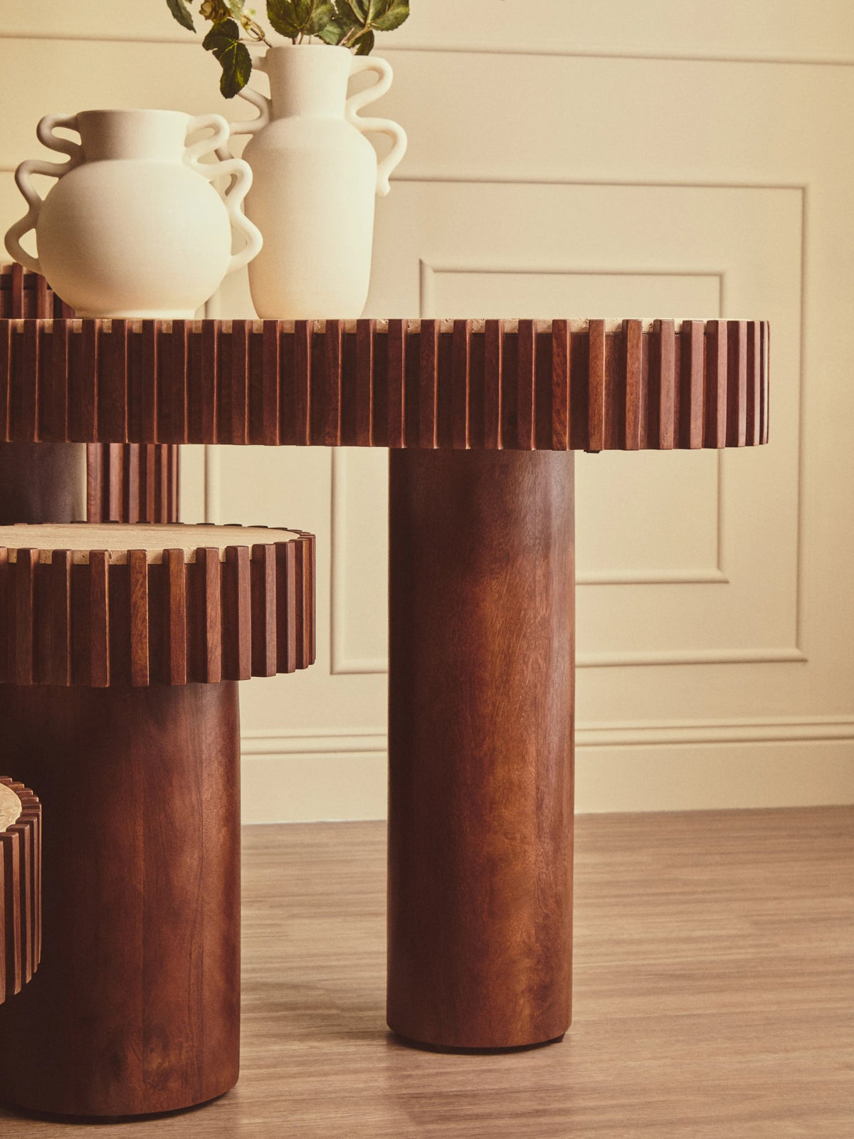 Prestbury Travertine and Mango Wood Curved Console Table