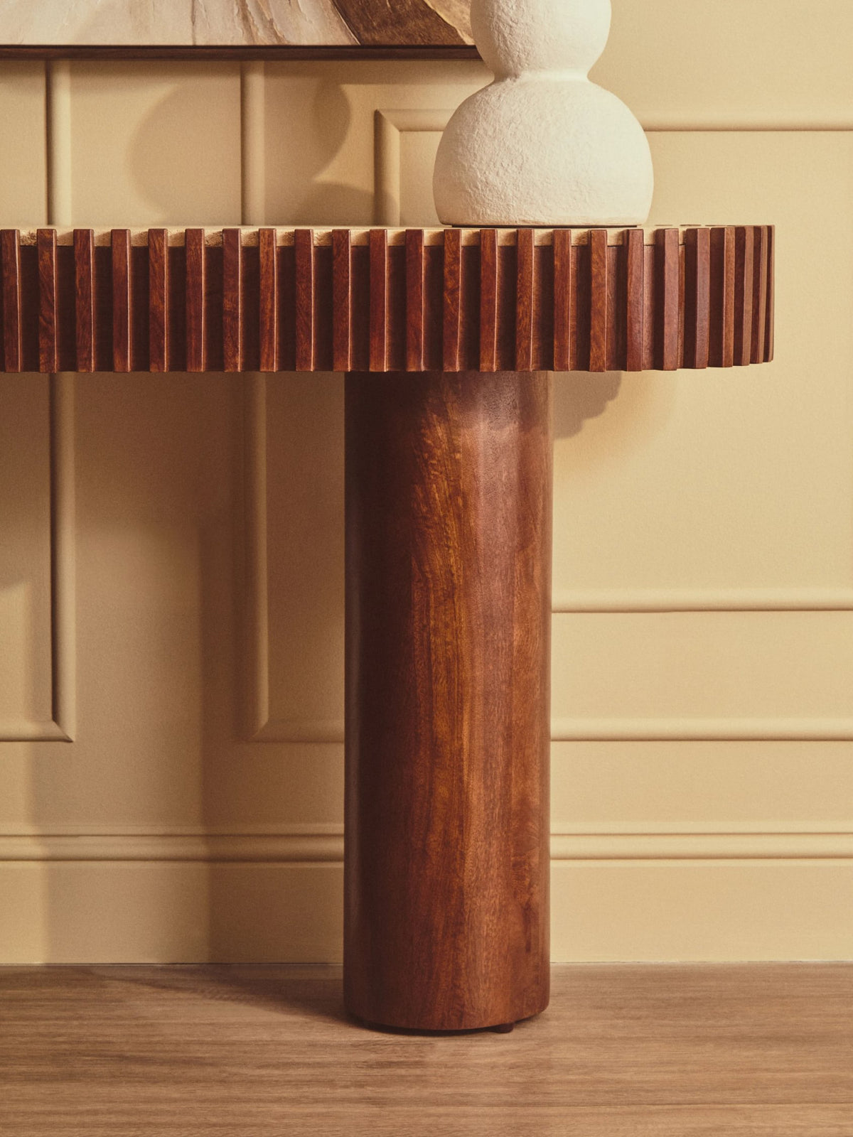 Prestbury Travertine and Mango Wood Curved Console Table