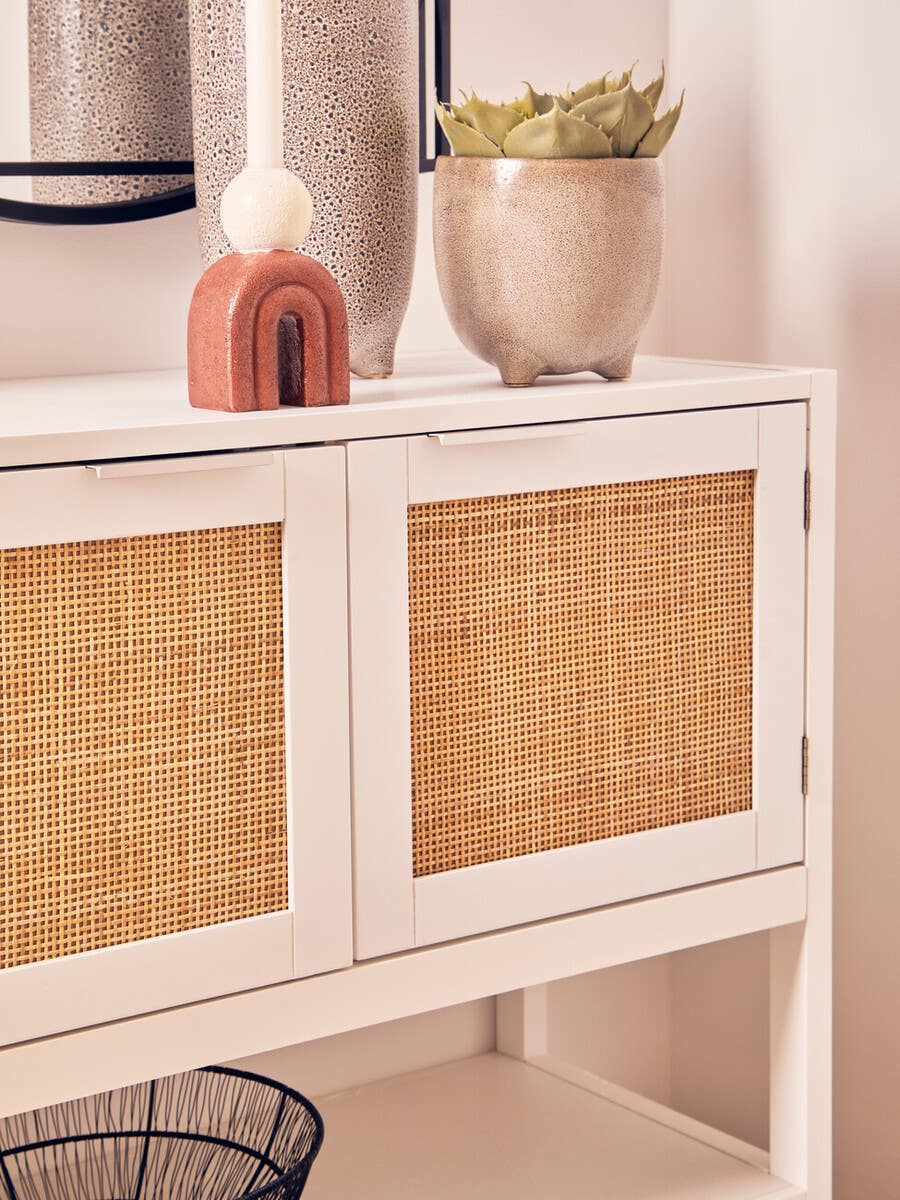 Como White Rattan Two Drawer Side Cabinet