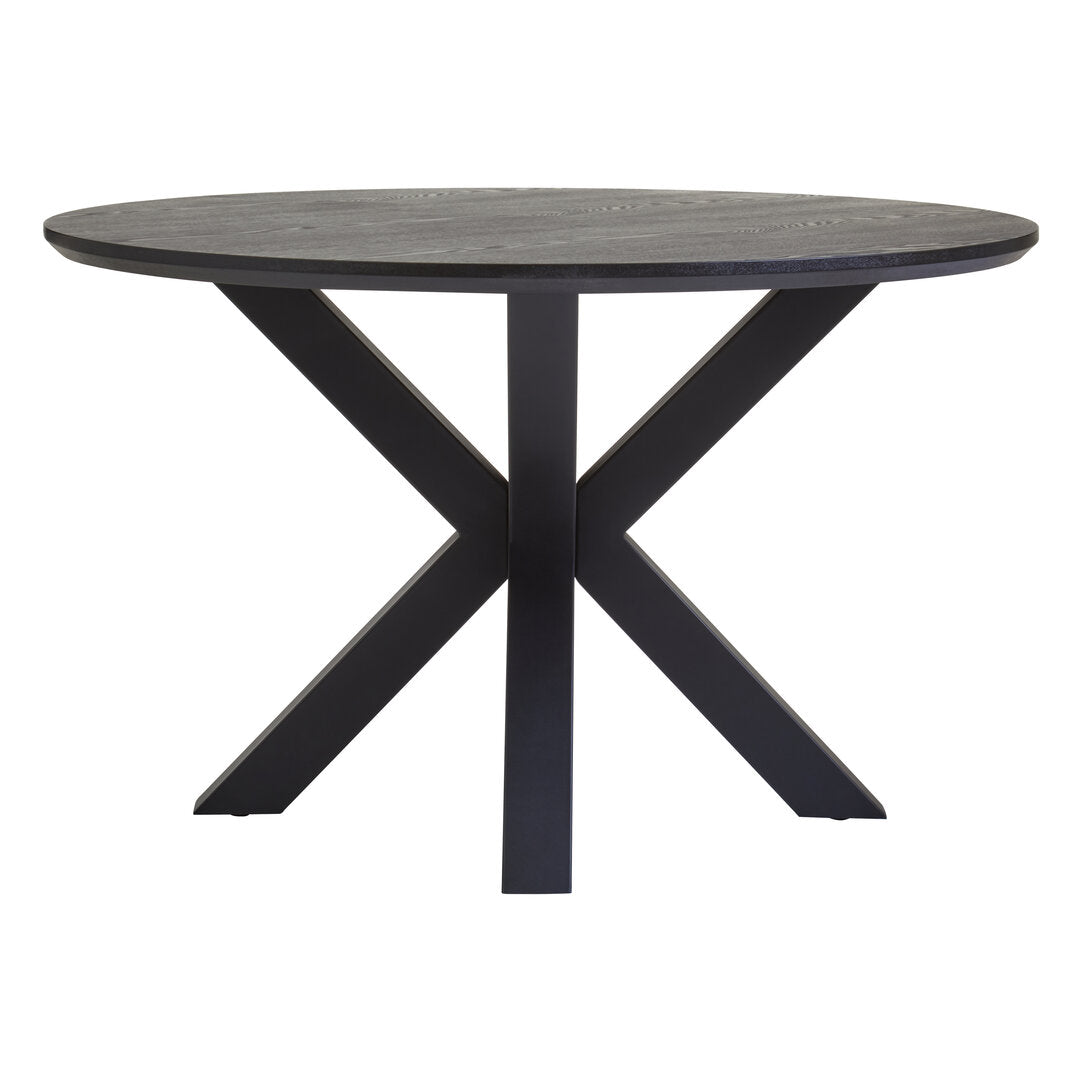 Sorrento Black Wood Veneer Round Dining Table With Metal Legs
