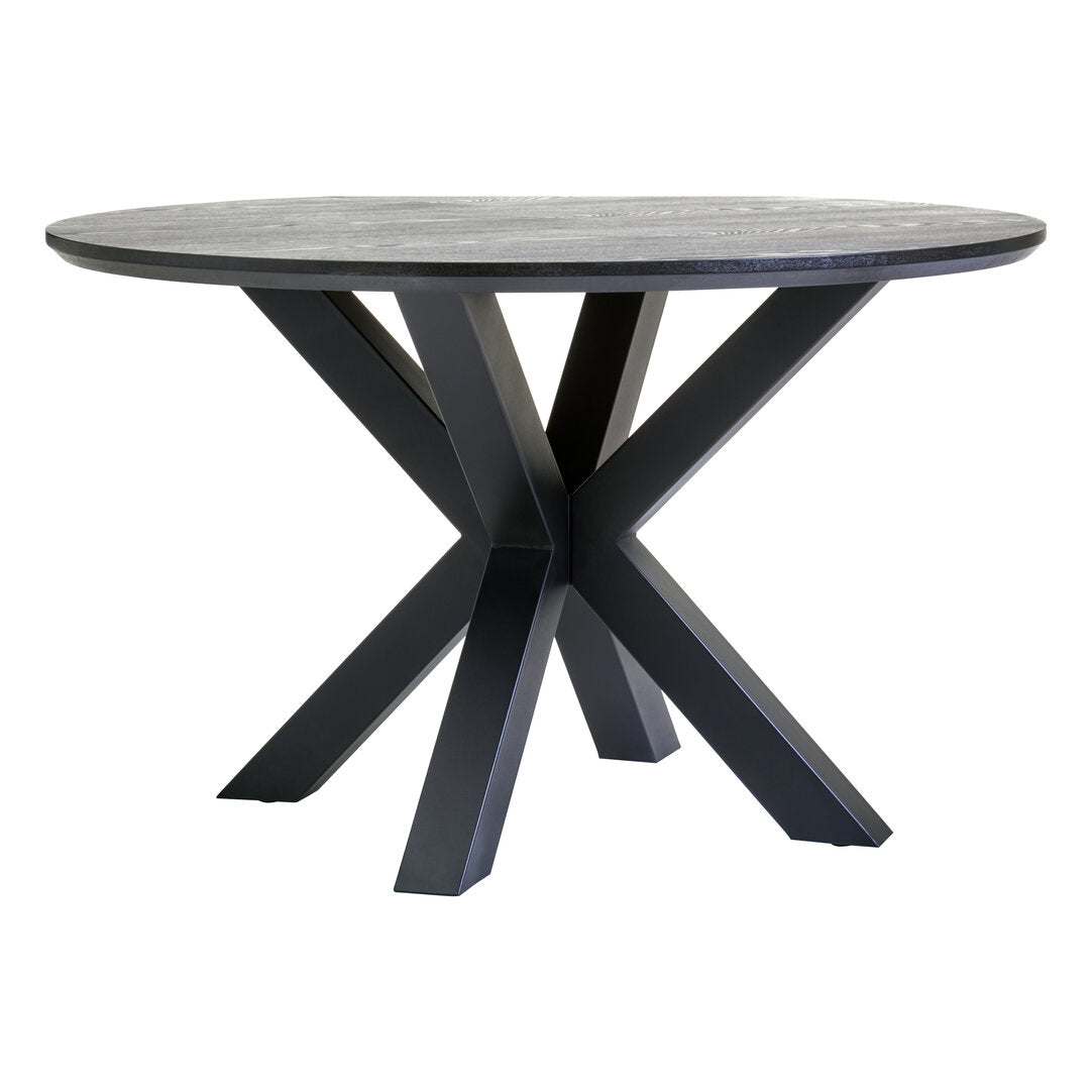 Sorrento Black Wood Veneer Round Dining Table With Metal Legs