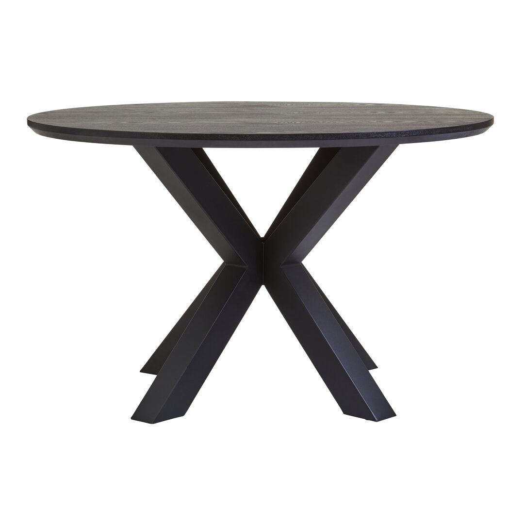 Sorrento Black Wood Veneer Round Dining Table With Metal Legs
