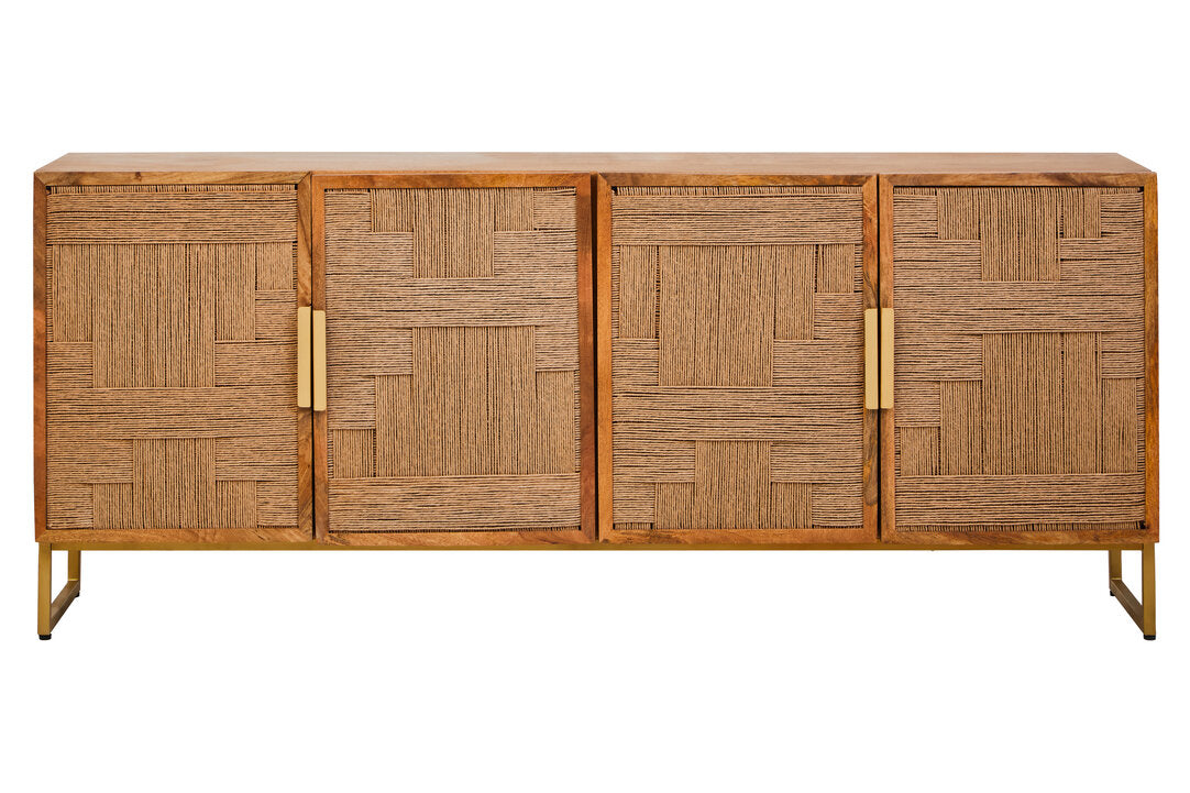 Sorrento Mango Wood Paper Rope Detail Four Door Sideboard