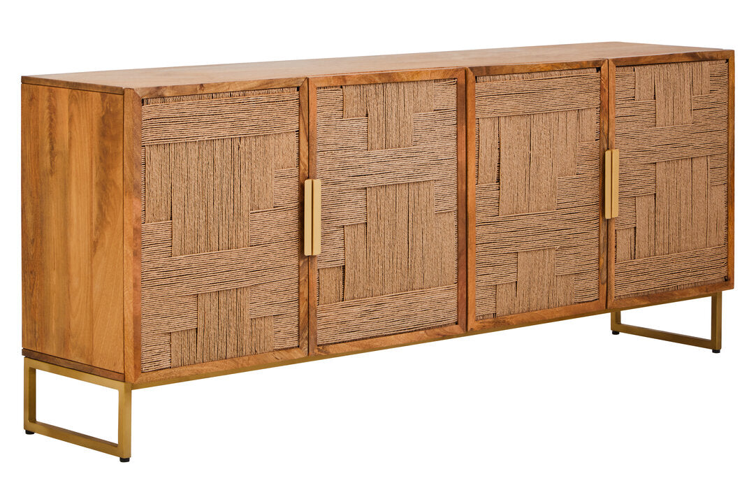 Carlton Mango Wood Paper Rope Detail Four Door Sideboard