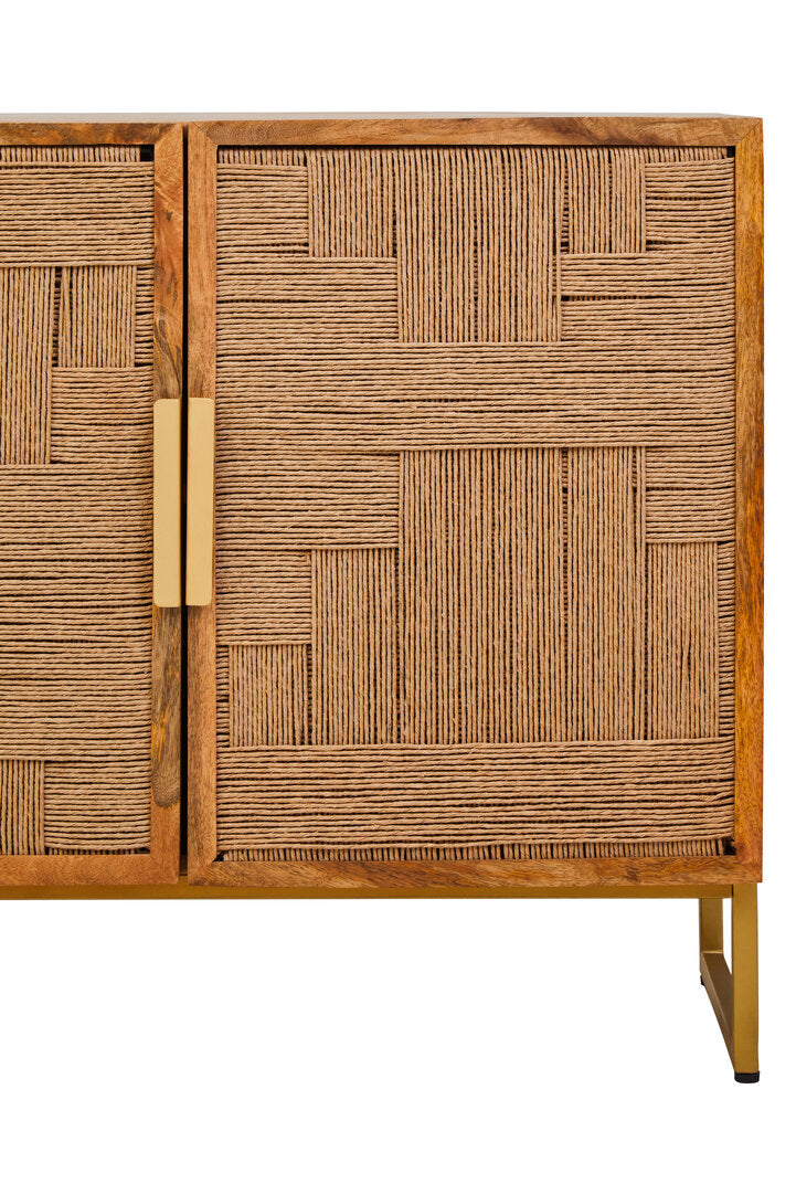 Carlton Mango Wood Paper Rope Detail Four Door Sideboard